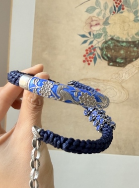 非遗錾刻半镯/手工编织（双圈蓝镯）1333