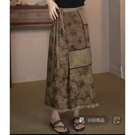 亚麻文艺复古一片式裹身显瘦半身裙1275