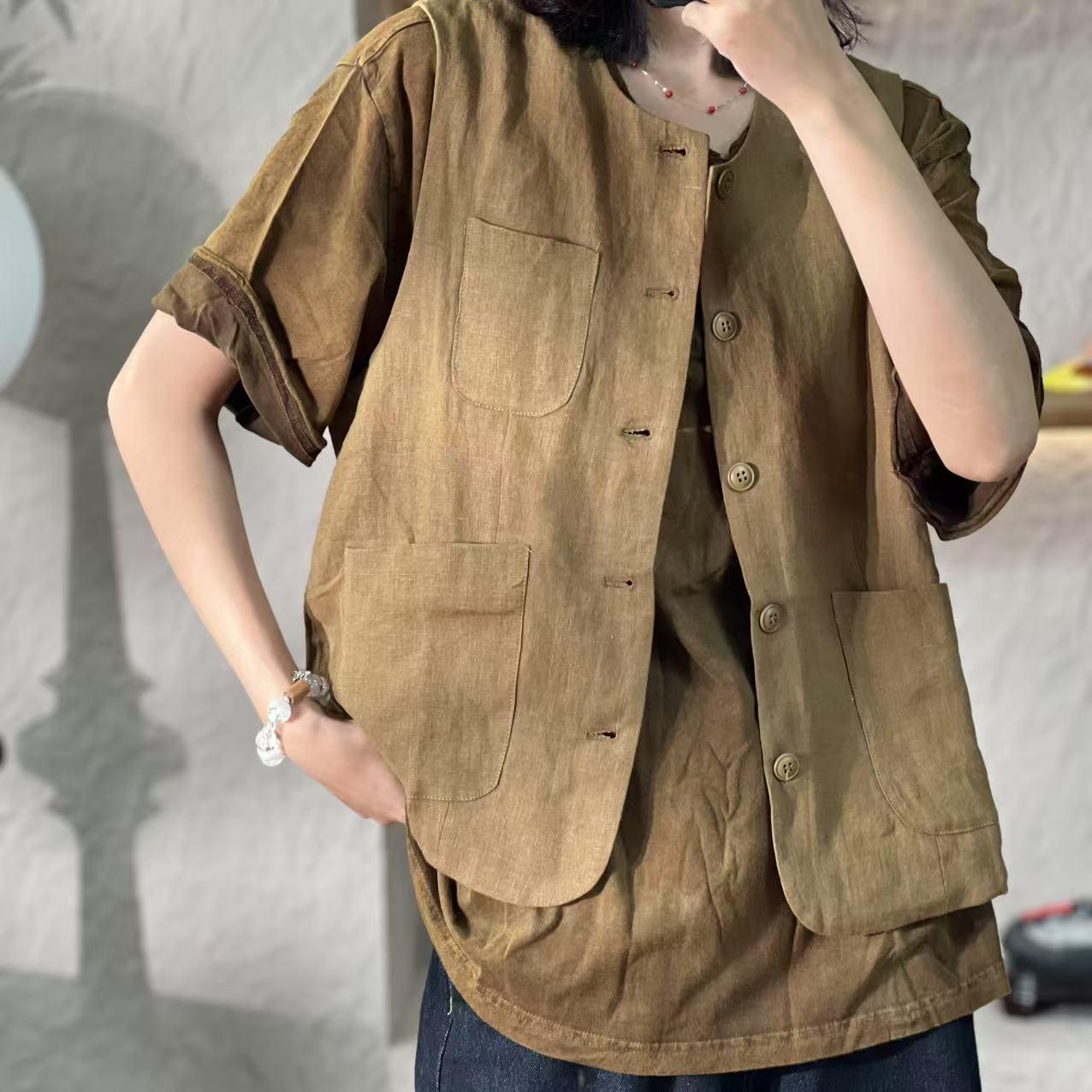 没有吊牌，介意慎拍  纯亚麻/马夹