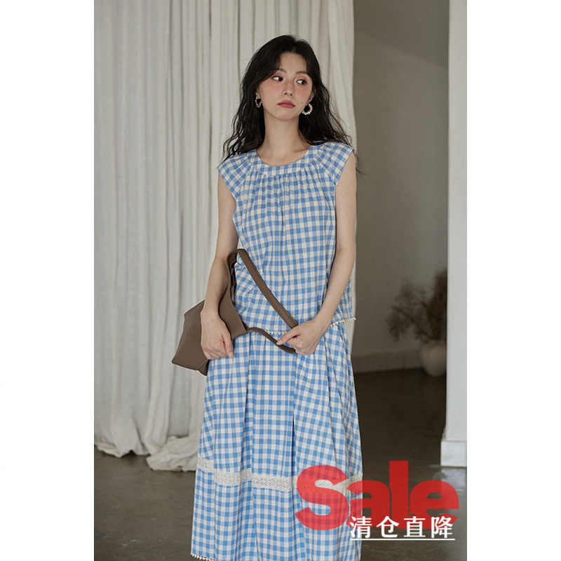 【清仓秒杀】春夏小个子学院风复古蓝色格子衬衫上衣半身裙套装女