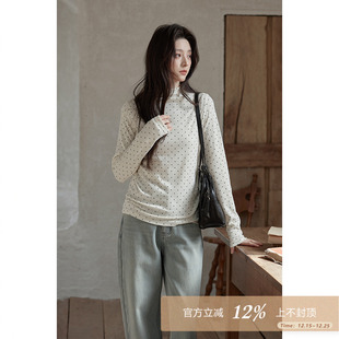 上衣独特漂亮高级感小个子波点t恤 半高领打底衫 夕蒙2025新款 冬季