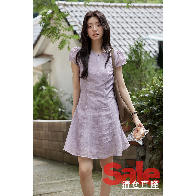 【清仓秒杀】夏气质流行裙子小众高级绝美收腰小个子短袖连衣裙女