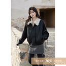 夕蒙2025新款 韩系酷炫风小个子夹棉独特小众保暖毛领皮衣外套 冬季