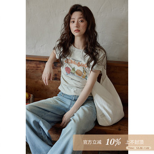 t恤 气质设计感小众独特水果印花短袖 夕蒙2025新款 夏韩系上衣短款