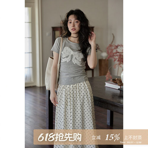 夕蒙2026新款夏季短袖圆领小个子内搭休闲正肩内搭灰色t恤上衣女