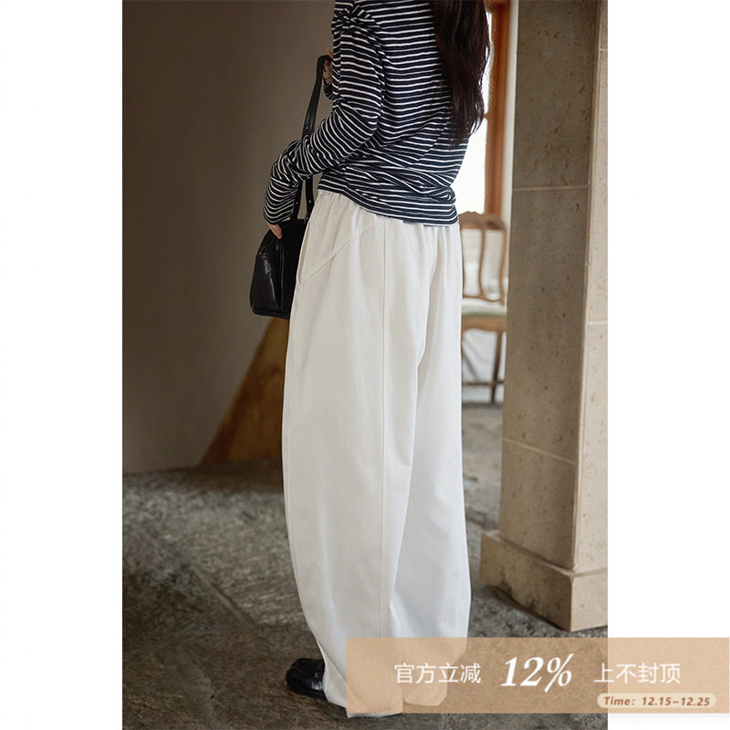 夕蒙2025新款秋韩系气质慵懒风宽松裤子小众时尚白色阔脚休闲裤女