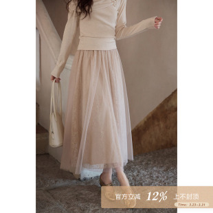 夕蒙2026新款春季韩系气质裙子小个子巨好看纱裙高腰浅卡其半身裙