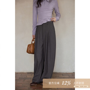 夕蒙2026新款春季韩系小个子裤子时尚洋气高级感阔腿灰色休闲裤女
