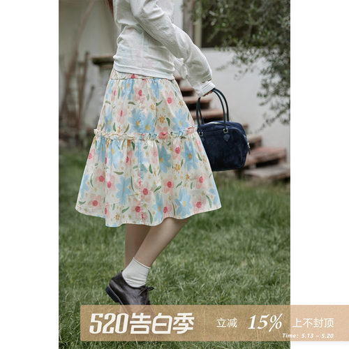 夕蒙2026新款春夏韩系气质好看裙子小个子多巴胺碎花a字半身裙女