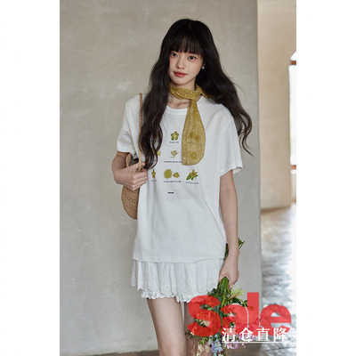【直降清仓】夏独特漂亮上衣高级小众设计感绝美印花白色短袖t恤