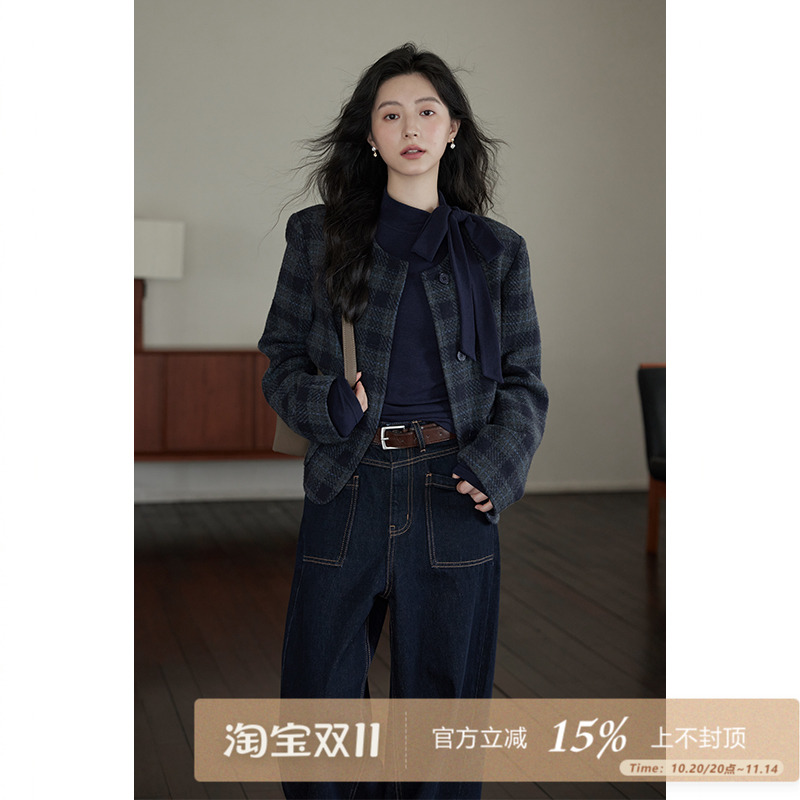 夕蒙2025新款春秋韩式高级小个子慵懒小众开衫百搭洋气毛呢外套女