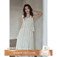 夕蒙2025新款夏气质裙子法式小个子无袖设计感小众不规则连衣裙女