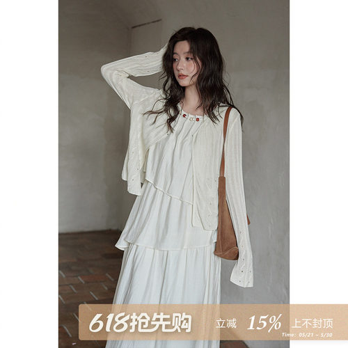 夕蒙2026新款春秋韩系气质上衣洋气慵懒别致小个子镂空针织开衫女