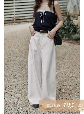 夕蒙2026新款春夏韩系气质高级裤子气质高腰小个子白色阔腿休闲裤