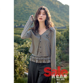 秋季 清仓秒杀 韩系高级感chic别致上衣小众气质v领黑白条纹t恤