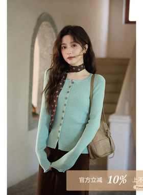 夕蒙2025新款秋韩系气质别致上衣高级小个子修身绝美圆领针织衫女