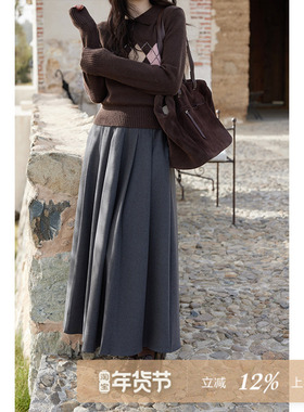 夕蒙2025新款冬季韩系超好看绝美小个子巨好看灰色百褶裙半身裙女