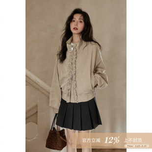 夕蒙2026新款 小众高级气质小个子拉链卡其色外套 春秋韩系慵懒时尚