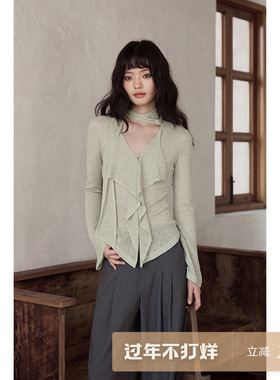 夕蒙2026新款春季韩系设计感上衣独特高级小众绝美荷叶边长袖t恤