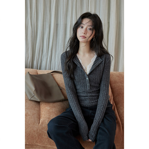 夕蒙2026新款春秋韩系时尚上衣修身高级小众气质时髦假两件t恤女