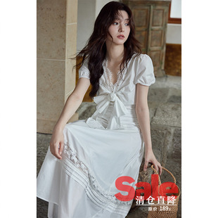 蕾丝连衣裙 夏气质白色裙子设计感小众高级独特不撞款 清仓秒杀