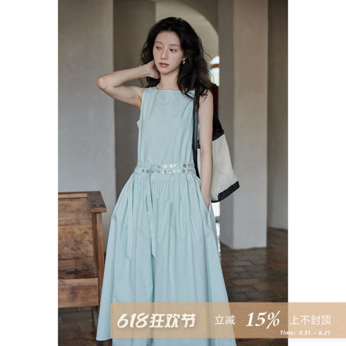 夕蒙2026夏设计感小众法式气质小个子无袖复古背心连衣裙女