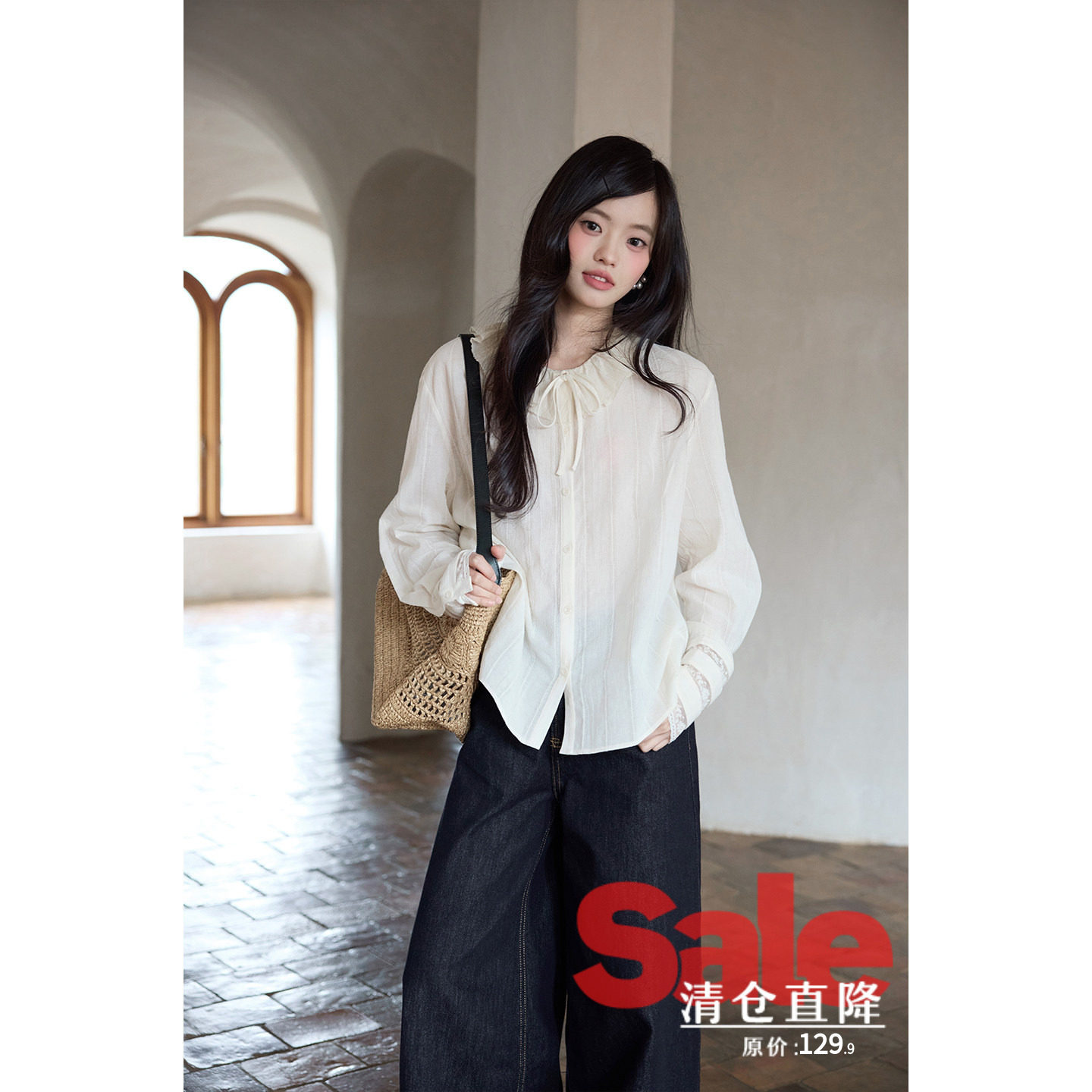 【清仓秒杀】春季韩系气质上衣独特漂亮小衫小个子杏色长袖衬衫女
