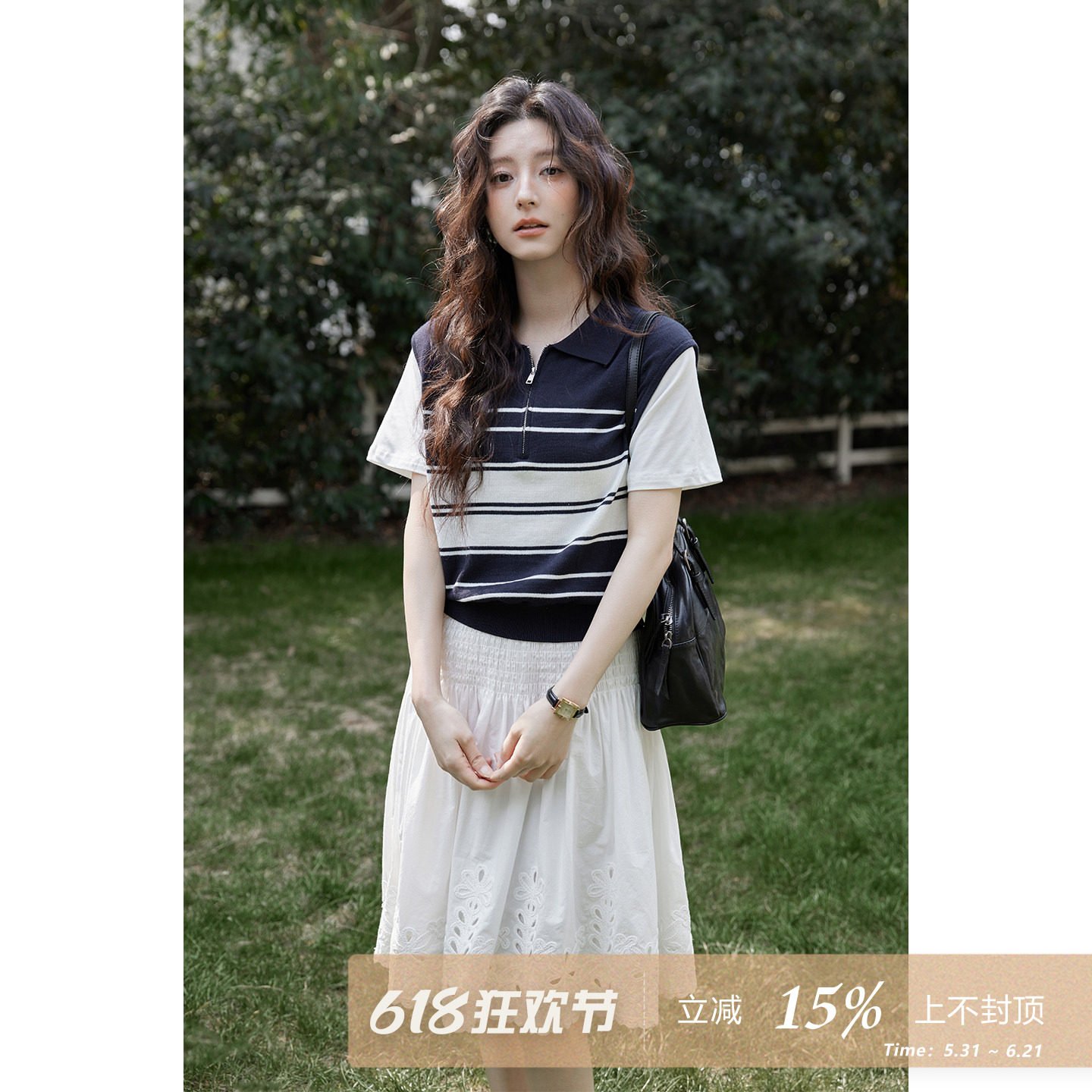 夕蒙2026新款春夏韩系气质上衣毛衣薄款条纹短袖撞色假两件针织衫