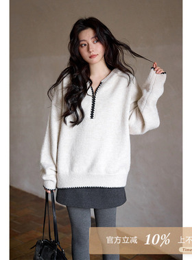 夕蒙2025新款冬季慵懒松弛感小个子独特小众高级套头连帽拉链毛衣