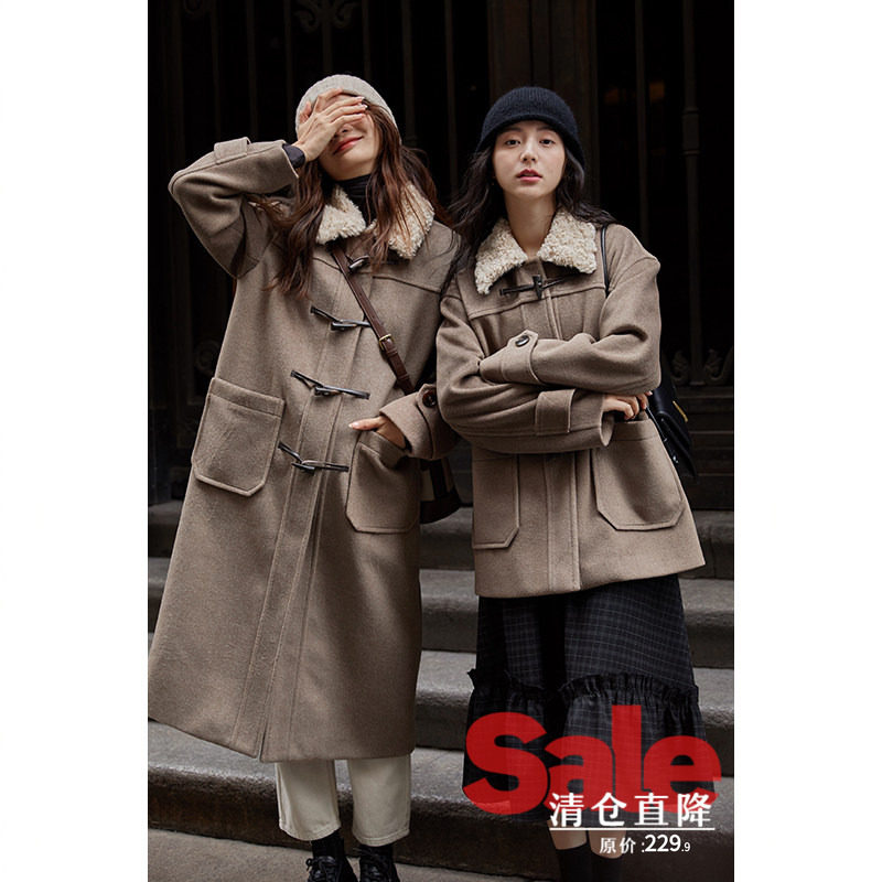 【清仓秒杀】高级感气质短款小个子毛呢外套加厚牛角扣大衣女秋冬