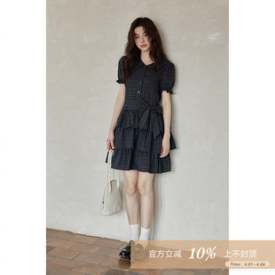 夏韩系气质裙子流行独特小众设计感小个子格纹连衣裙 夕蒙2026新款