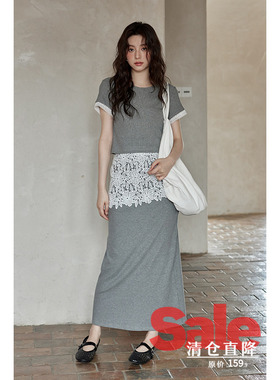 【清仓秒杀】夏韩系修身气质小个子独特设计感灰色短袖半身裙套装