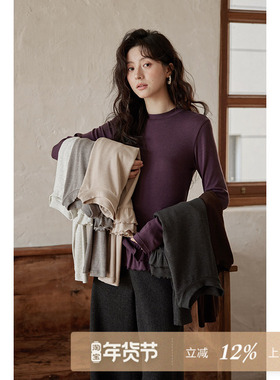 夕蒙2025新款冬季韩系气质上衣打底衫小个子独特小众圆领修身t恤