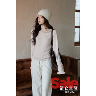 小众设计感毛边长袖 韩系气质上衣内搭打底衫 冬季 t恤 清仓秒杀