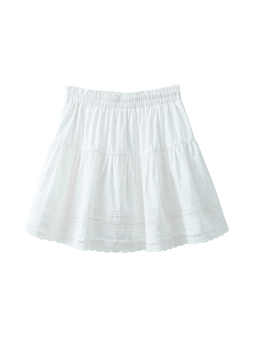 White tiered skirt displayed on a white background