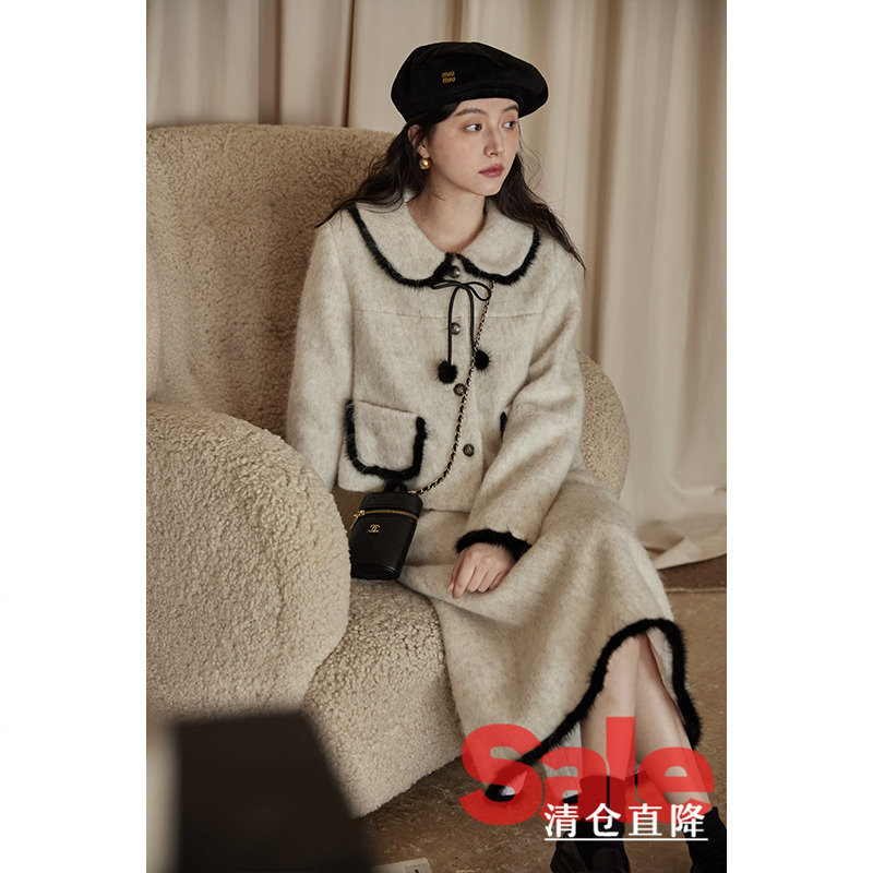 【反季清仓】冬季学院风设计感小众加厚休闲气质外套半身裙套装女