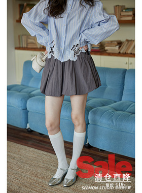 【清仓秒杀】春秋韩系短裙小个子高腰学院风高级气质灰色半身裙女