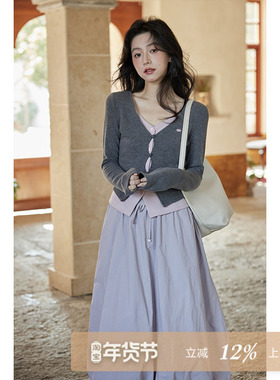 夕蒙2025新款秋韩系小个子小众独特别致时尚洋气短款假两件t恤女