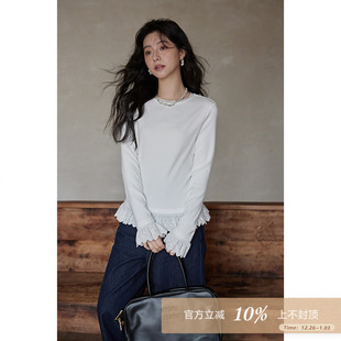 小众小个子别致蕾丝花边t恤女 时尚 夕蒙2025新款 秋白色内搭打底衫
