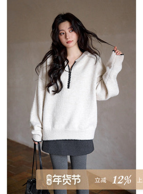 夕蒙2025新款冬季慵懒松弛感小个子独特小众高级套头连帽拉链毛衣