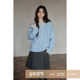 夕蒙2025新款 冬季 韩系复古麻花小个子慵懒松弛感蓝色亨利领毛衣女