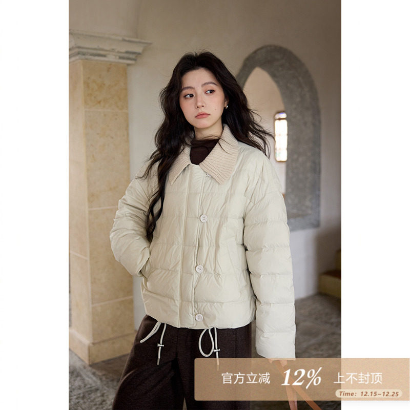 夕蒙2025新款冬季小个子巨好看保暖洋气独特杏色翻领羽绒服厚外套