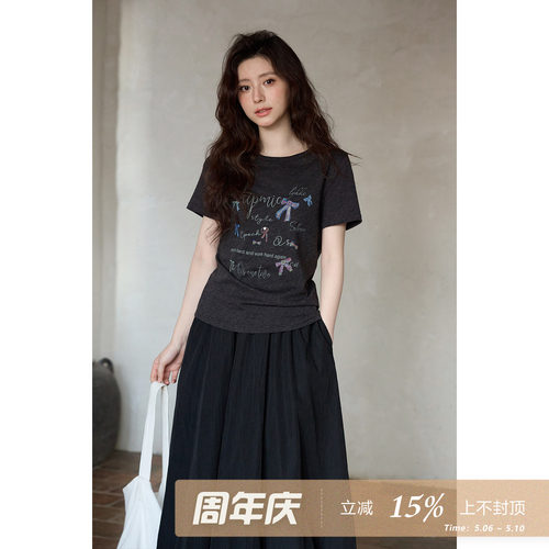 夕蒙2026新款春季韩系气质上衣小个子小众独特卡通套头短袖t恤女