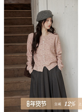 夕蒙2025新款冬季韩系软糯针织上衣慵懒风小众高级感粉色套头毛衣