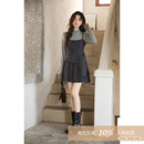 夕蒙2025新款 秋冬韩系气质小众独特绝美洋气灰色t恤连衣裙两件套