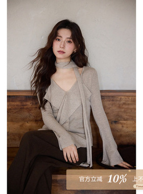 夕蒙2025新款秋韩系气质上衣绝美设计感独特漂亮小众飘带针织衫女