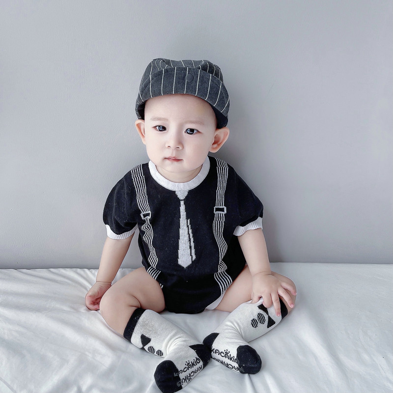 男宝宝百日周岁柔软婴幼儿绅士礼服包屁哈衣夏季新生儿连体衣爬服