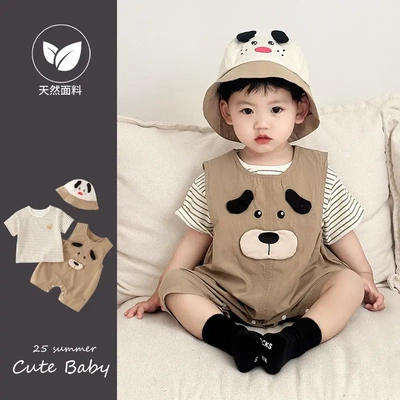 婴儿背带爬服套装夏季男宝宝衣服