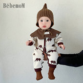 婴儿衣服秋冬装 男女宝宝褐色大象针织爬爬服新生儿韩版 毛衣连体衣