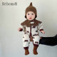 婴儿衣服春秋冬装 毛衣连体衣 男女宝褐色大象针织爬爬服新生儿韩版